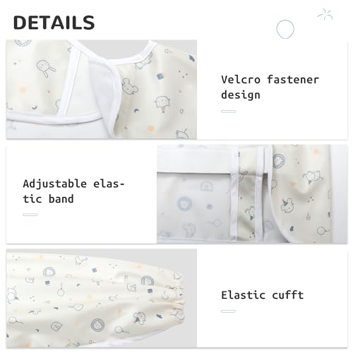 Little Dimsum Long Sleeve Weaning Baby Bib Mess-Proof Feeding Smock Bibs for Babies,Adjustable Waterproof Apron Full Cover Baby Eating Bib(White-animal)4