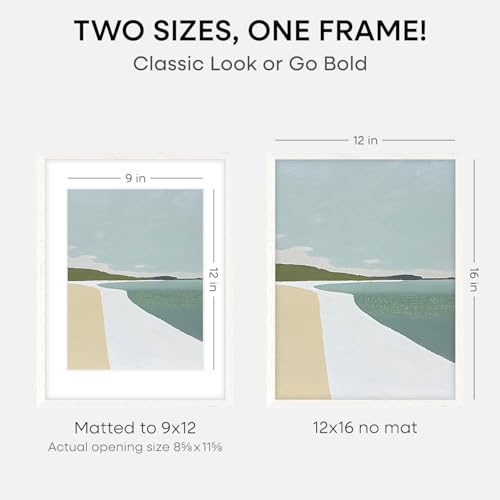 Image of Homeforia 12x16 White Picture Frame, High End Oak 12x16 Wood Poster Frames with Mat 9x12 Print, 12 x 16 White Wooden Frame Matted to 9 by 12 Photo, 16x12 Thin Frame, Tempered Glass, Wall Kit, Set of 3