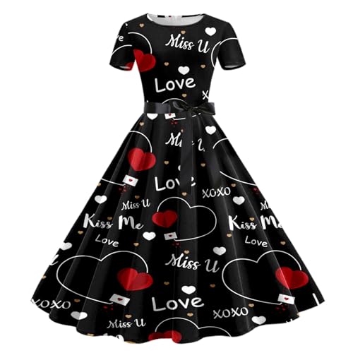 Robe de soirée manches courtes motif Saint-Valentin style rétro chic 1950