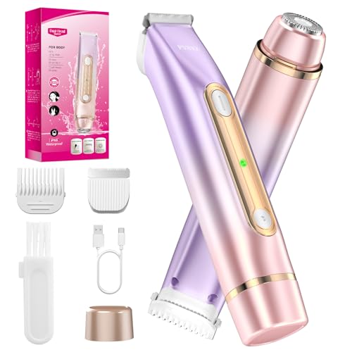 Image of Bikini Trimmer for Women, 2-in-1 Electric Razor for Pubic Hair & Body - Painless Wet /Dry Shaver with IPX7 Waterproof, Rechargeable Cordless Groomer for Legs, Underarm & Face (Mauve)
