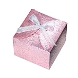 WEWILUCK Pink Glitter Gift Boxes – Foldable Paper Boxes with Ribbon-Tied Lids, Set of 10, Sparkly Present Boxes for Weddings, Bridesmaids, Birthdays, Baby Showers, Party(4.75x4.75x3.53)