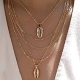 Xerling Women Special Gold Cowrie Seashell Shell Pendant Necklace Multi Layered Chain Choker Boho...