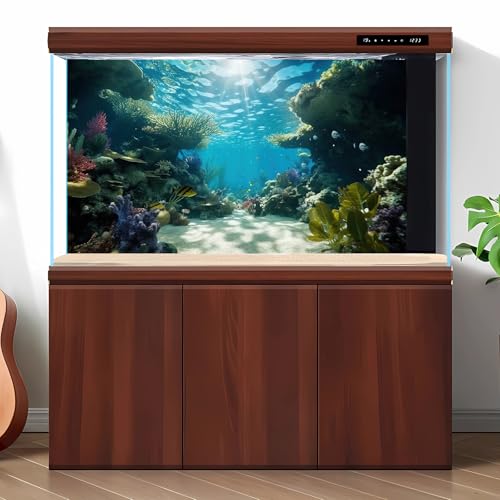 Image of Undersea Fish Tank Background Deep Sea Coral Reef Aquarium Background Underwater Rock Cave Sunray Terrarium Backgrounds Tropical Fish Ocean Floor Aquarium Fish Tank Backgrounds Decor 72x24in