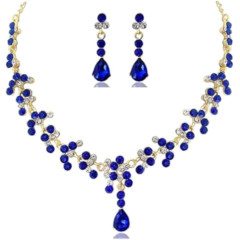 Blue Wedding Jewelry Sets for Brides Bridesmaid Prom Jewelry Set Rhinestone Necklace and Earrings Set for Bridal Prom Dresses Accessories for Party Costume Cover