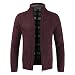 Men Classic Full Zip Knitted Cardigan Casual Stand Collar Fleece Lined Sweaters Slim Fit Winter Warm Thick Sweater (Dark Red,Medium)