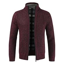 Men Classic Full Zip Knitted Cardigan Casual Stand Collar Fleece Lined Sweaters Slim Fit Winter Warm Thick Sweater Dark Red,4X-Large