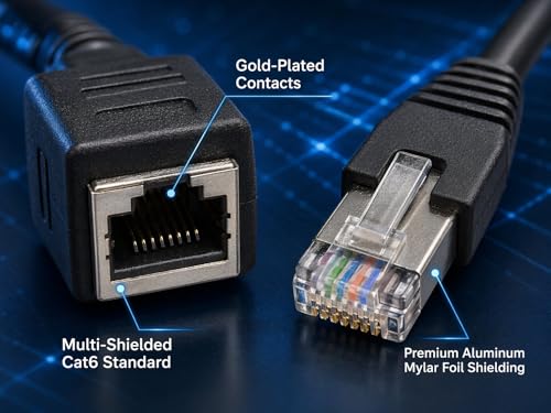 RJ45 Ethernet Extension Cable Cat6 Network Patch Cable Male to Female Connector (1ft)