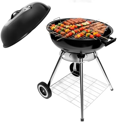HYCHIKA Kugelgrill Holzkohlegrill Kohlegrill, Ø47cm 18 Zoll Rund Vertikal BBQ Kompaktgrill mit Deckel, Rädern für Garten Balkon Camping Outdoor