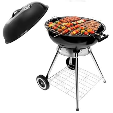 Foto di HYCHIKA Barbecue a Carbonella Tondo, Ø47cm 18pollici Grill BBQ Carbonella Compatto con Coperchio e Ruote, per Giardino Balcone Campeggio