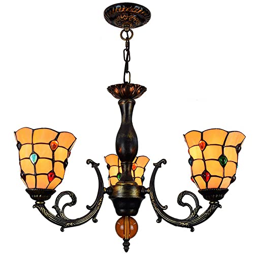 Luminaire suspendu réglable Tiffany grand format 50cm à triple éclairage doux