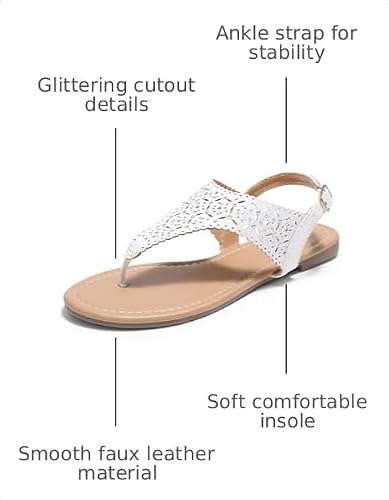 DREAM PAIRS DREAM PAIRS Women's T-Strap Gladiator Flat Sandals,White,7.5