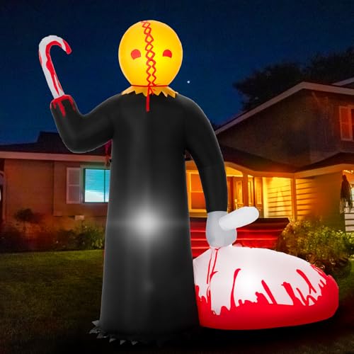 6 FT Halloween Inflatables Outdoor Decorations,Bent Hook Reaper Blow Up Halloween Inflatable with LEDs for Inflatable Halloween Decorations, Halloween Decor Indoor and Outside