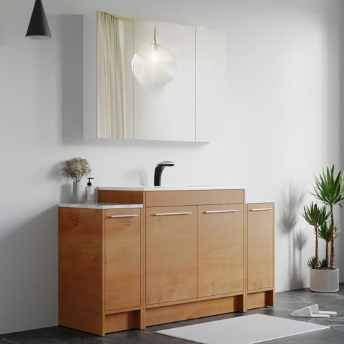 Dowell Oak Natural Bathroom Vanity with Ceramic Sink Combo, Modern Bathroom Cabinet with Soft-Close Door, Freestanding Single Bathroom Vanity Set (36 Inch)