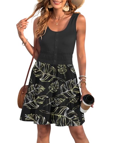 Image of AUSELILY Women Summer Dress Sleeveless Tank Button Down Dresses | Tank button down dress, Empire waist smocked, Casual beach vacation summer dresses with pockets