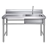 Commercial Sink Kitchen Wash Basin Stainless Steel 1 Compartment with Worktable Hygienic Robust for Outdoor Indoor Garage Kitchen Laundry