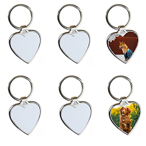 6 Pieces Sublimation Blank Keychains, Metal Heart Shape Blank Key Ring Heat Transfer Keychain, DIY Blank Board Keychain Blanks Charm Sublimation Keychains for DIY Crafts Keychain Personalized Photo