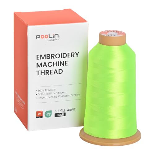 Image of Poolin Polyester Machine Embroidery Thread 4000M 40WT Neon Lime Green 0914 | Smooth Feeding with Stable Tension for Clean, Consistent Stitching on Home and Commercial Embroidery Machines
