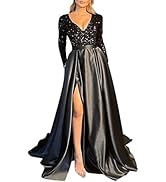 WilFiks Flowy Satin Bridesmaid Dresses 2023 V Neck Sequin Prom Dresses for Women Ball Gown Long S...