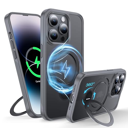 Coque iPhone 14 Pro antidérapante mince avec béquille rotative magnétique