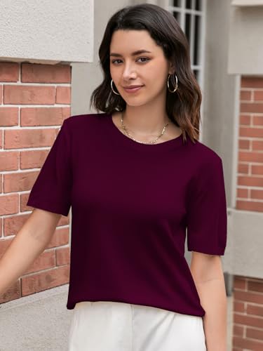 Image of DAIMIDY Womens Cotton Modal Short Sleeve Sweaters Summer Knit Tops | Breathable,Soft,Smooth Feel and Excellent Drape.Fit in Summer,Spring and Fall.