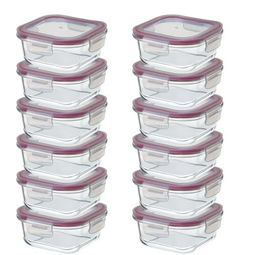 CasaSelección. Set 12 Tapers de Cristal para Conservar Alimentos de 530 ml. Tupper cristal hermético (12 recipientes y 12 tapas transparentes). Aptos para lavavajillas, microondas, horno y congelador