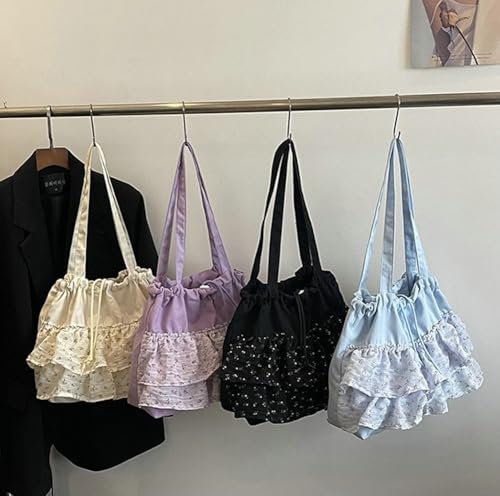 Beautiful Lace Floral Tote Bag Solid Color Canvas Underarm Bags Work Holiday Shoulder Bag for Women Trendy 20252