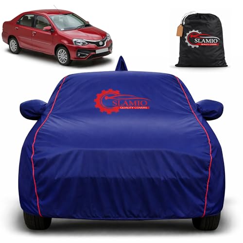 Image of Car Cover for Toyota Etios 2010-2020 | 100% Waterproof Heavy-Duty 3-Layer Car Body Cover | All-Weather Rain, UV, Sun & Dust Protection | Custom Fit | Mirror & Antenna Pockets | Navy Blue