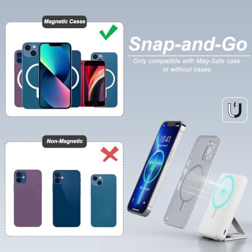 AOGUERBE Magnetic Power Bank, 10000mAh Wireless Portable Charger with Stand