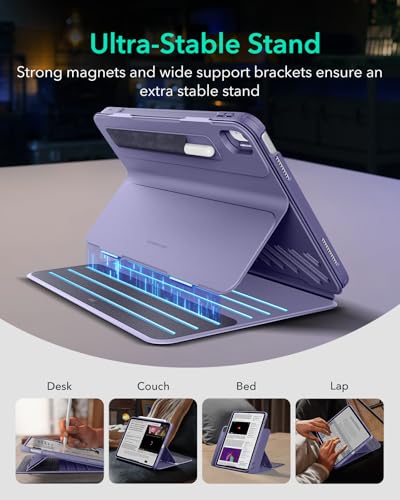Image of ESR for iPad A16 Case, iPad 11th /10th Generation Case (2025 /2022), Removable Magnetic Cover with Pencil Charging & Storage, Adjustable Portrait /Landscape Stand, 9 Standing Angles, Shift Series, Purple