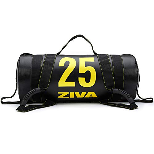 Ziva Power Core Bag - Pre-Weighted Heavy Duty Commercial Grade Pvc Exercise Sandbags With Non-Slip Handles - Perfect For Home Gym Weight Training Workouts (24" L X 9.4" D) - 25Lbs, Black #TOP29