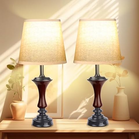 HAOYODREA Set of 2 Table Lamps with Fabric Shade Farmhouse Table Lamps UL Bedside Nightstand Lamps for Bedroom, Living Room, Rustic Vintage, Home Office (Red) Cover