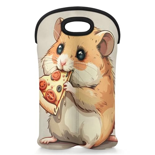 GzLeyigou 2 Bottles Hamster Eating Wine Bag Sleeve Totes Neoprene Protective Wine Carrier Bag for Wine,Water, Champagne, Beer, Baby Bottles,Gift 14.5 x 10 Inches
