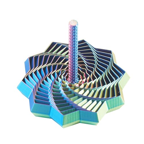 Image of 3D Printed Expanded Sensory Star with Handle, Custom Dual /Tri /Quad-Color Printing,Dual Motion Hypnotic Spiral for ADHD Focus & Stress Relief,Office Desktop Fidget Toy(Red-Yellow-Blue, S-13 Rings)