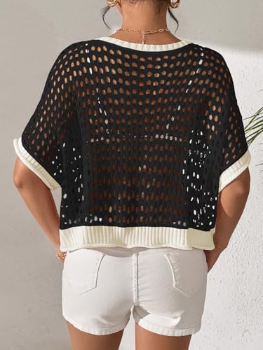 Image of OCSTRADE Summer Crochet Tops for Women Boho Crop Hollow Out Sweaters Beach Vacation Knit Cover Ups
