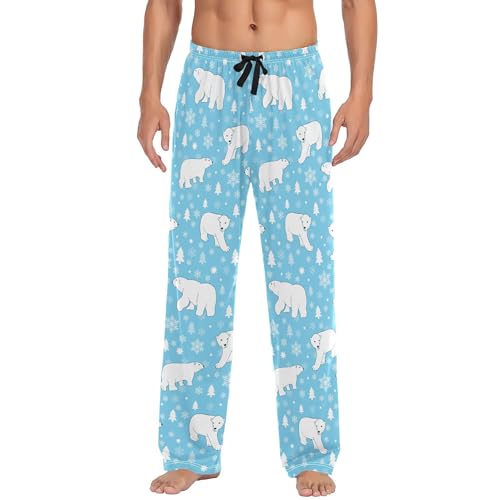 Fisyme Polar Bear Blue Mens Pajama Pants Men's Pajama Bottoms Soft Sleep Lounge Pj Pants with Pockets, XL
