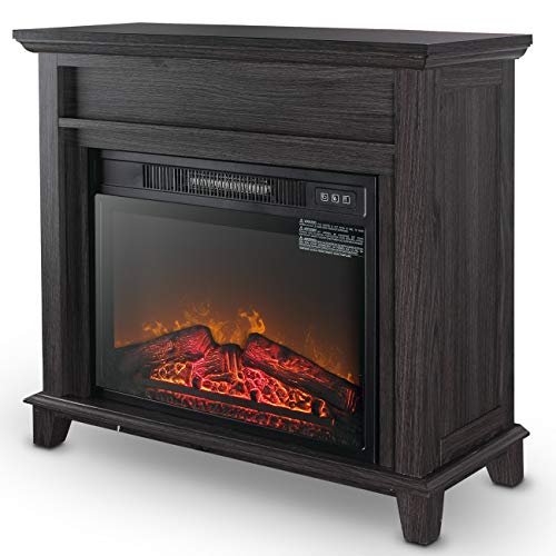 Della 32" Wooden Grey Finish Push Button Freestanding Insert Electric Fireplace Stove Heater