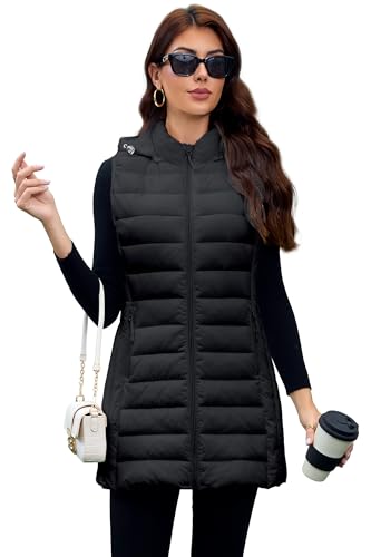 Long Puffer Vest for Women with Hood Lightweight Packable Sleeveless Down Vest for Spring, Fall & Winter - Main Image