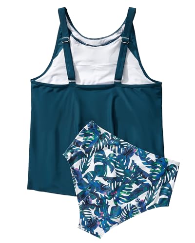 Model wearing SUUKSESS Women Tummy Control Tankini Bathing Suit Ruffle High Waisted Swimsuit