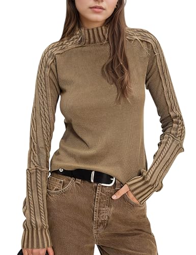 calbatic Women Cable Knit Patchwork Mock Neck...
