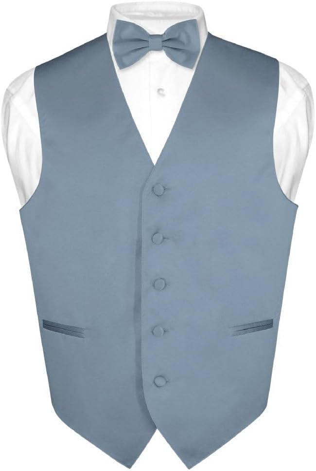 Men's Dress Vest Bow Tie Set Solid Color Bow Tie Vests for Suit or Tuxedo