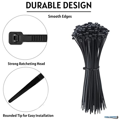 Image of Kable Kontrol 8 inch Black Nylon Cable Ties, 40 lb. Test (1000 Pack)