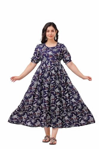 Image of Women's Rayon Anarkali Maternity Ankle Length Dress, Pregnancy Dress,Feeding Kurti,Easy Brest Feeding Dress, with Both Side 9 inch Zipper and Belt