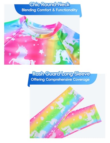 Image of Snowheart Girls Rash Guard Swimsuit Set Long Sleeve Bathing Suit Two Piece 3-12 Years