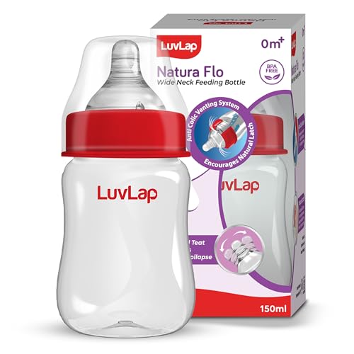 Image of LuvLap Anti-Colic Wide Neck Natura Flo Baby Plastic Feeding Bottle, 150Ml, New Born /Infants /Toddler Upto 3 Years, BPA Free