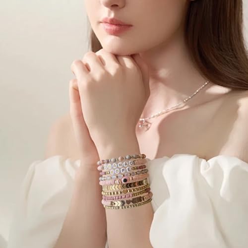 Beaded Bracelets Gifts For Women - Boho Bracelet Gifts for Mom Birthday Colorful Clay Stackeable Bracelet for Summer Beach 10-piece (mama)2