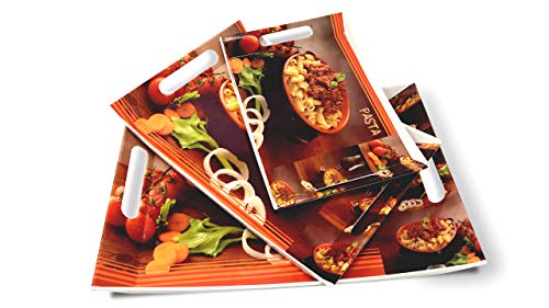 Image of UPC Crystal Melamine Serving Tray, Set of 3 (Small, Medium and Large Size) Ocean Series | Multicoloured, White