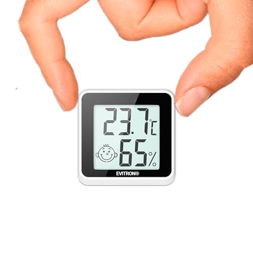 1x Mini Thermometer Hygrometer Innenraum digital – Temperatur- & Luftfeuchtigkeitsmesser – Komfortanzeige & Smileys – Aufstellen oder Ankleben...