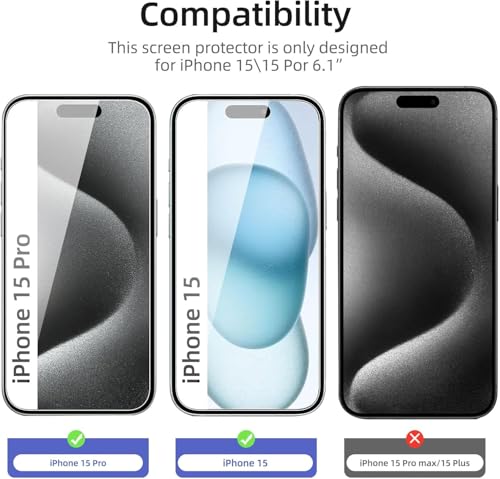 Image of Tempered Glass for iPhone 15 / iPhone 16 Screen Protector [Military Grade Shatterproof & Longest Durable] Screen Protector iPhone 15 / iPhone 16 Tempered Glass Full Coverage