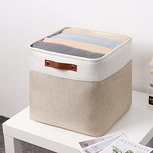 Cestas de tela para estanterías en formato cubo de 33x33 cm, organizadores bicolores, pack de 4 5