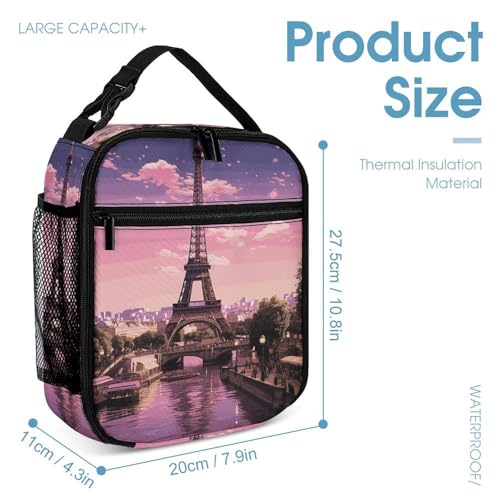 Pink Paris Backpack Set Lightweight Bag Lunch Box Pencil Bags for Women Men Bookbags 3 in 14